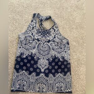 Elodie Navy and White Paisley Halter Tank